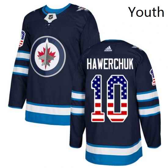 Youth Adidas Winnipeg Jets 10 Dale Hawerchuk Authentic Navy Blue USA Flag Fashion NHL Jersey
